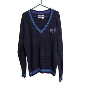 Vintage 80's Cambridge Size L Classics Golf Themed V Neck Sweater Embroidery